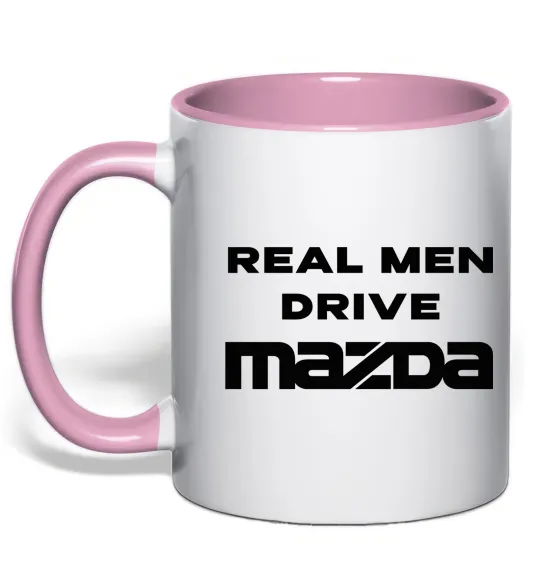 Чашка з кольоровою ручкою Real men drive Mazda Ніжно рожевий фото