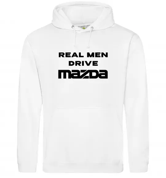 Чоловіча толстовка (худі) Real men drive Mazda Білий фото