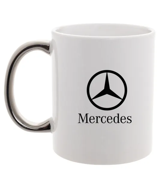 Чашка с цветной ручкой Mercedes logo та назва Серебро фото