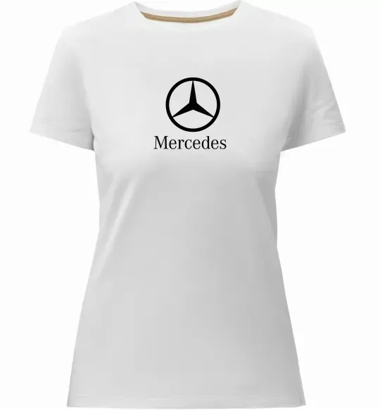 Женская премиум футболка Mercedes logo та назва Белый фото
