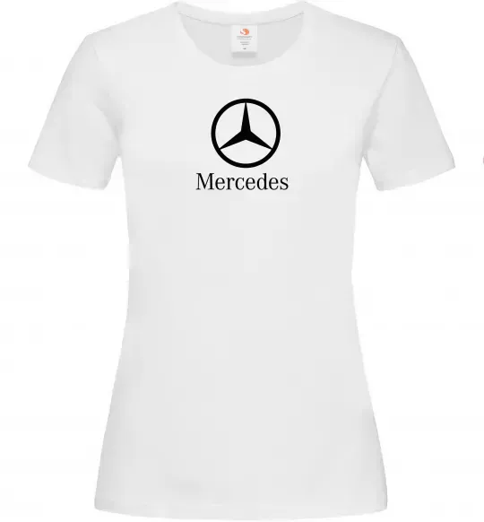 Жіноча футболка Mercedes logo та назва Білий фото