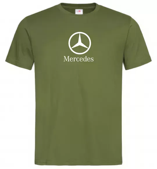 Мужская футболка Mercedes logo та назва Оливковый фото