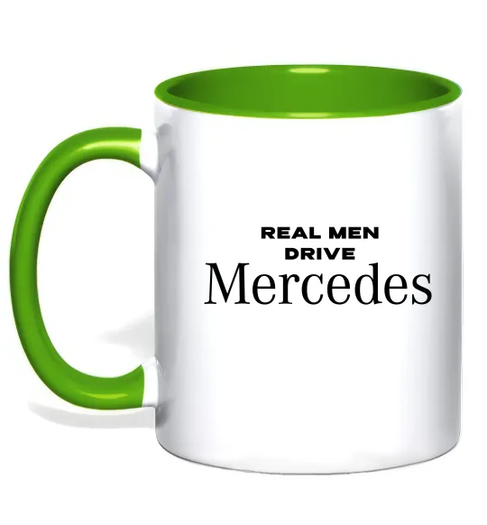Чашка с цветной ручкой Real men drive Mercedes Лаймовый фото