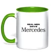 Чашка з кольоровою ручкою Real men drive Mercedes Зелений фото