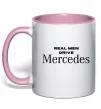 Чашка з кольоровою ручкою Real men drive Mercedes Ніжно рожевий фото