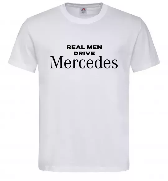 Мужская футболка Real men drive Mercedes Белый фото