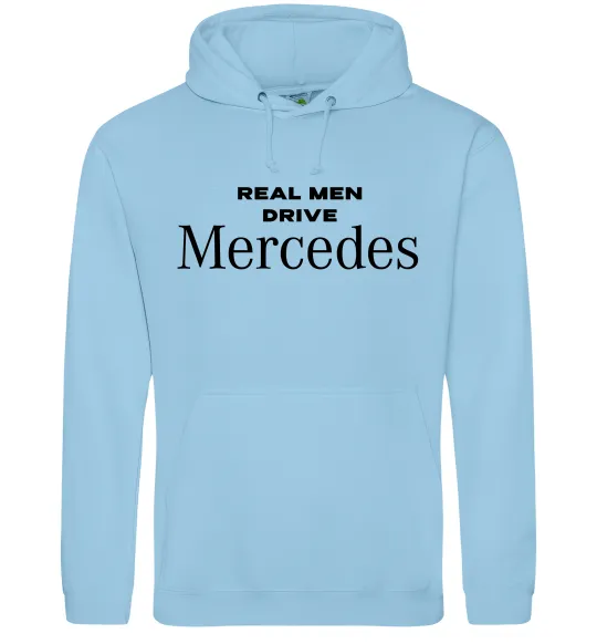 Мужская толстовка (худи) Real men drive Mercedes Голубой фото