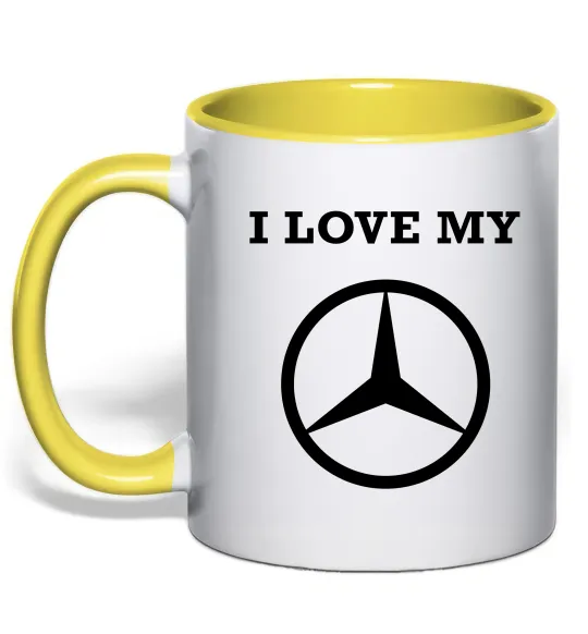 Чашка з кольоровою ручкою I love my Mercedes Лимонний фото