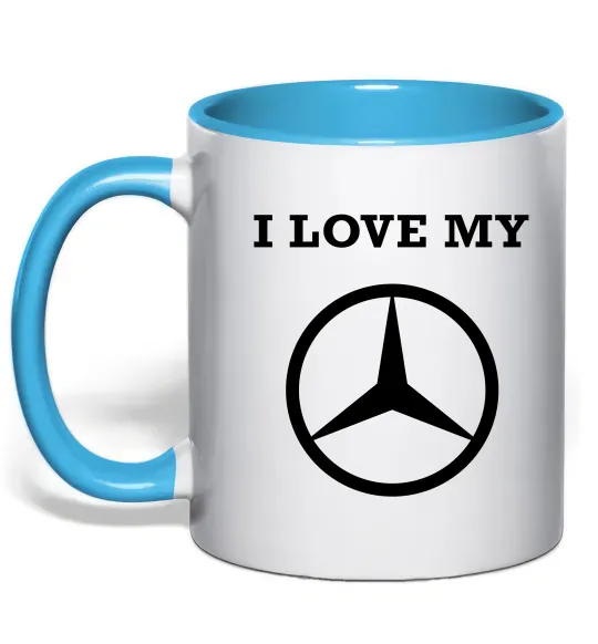 Чашка с цветной ручкой I love my Mercedes Голубой фото