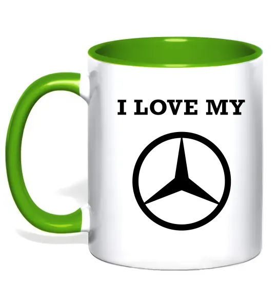 Чашка с цветной ручкой I love my Mercedes Зеленый фото