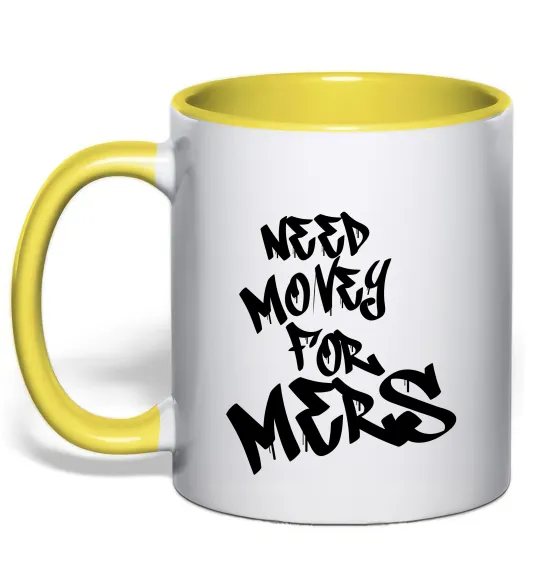 Чашка с цветной ручкой Need money for Mers Лимонный фото