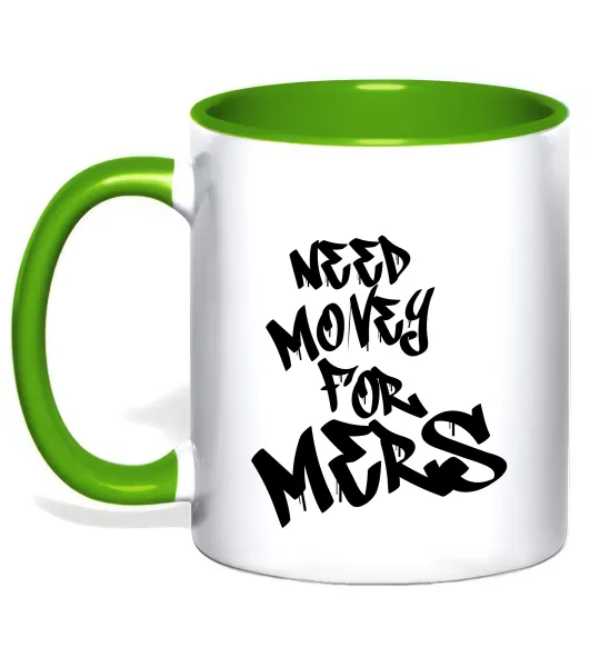 Чашка с цветной ручкой Need money for Mers Лаймовый фото