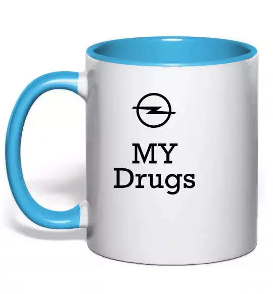 Чашка з кольоровою ручкою Opel my drugs Блакитний фото