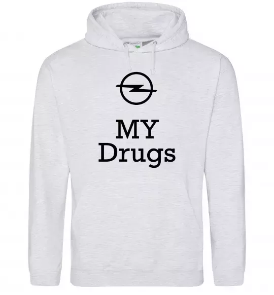 Мужская толстовка (худи) Opel my drugs Серый меланж фото