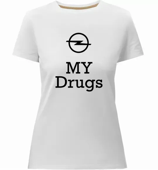 Жіноча преміум футболка Opel my drugs Білий фото