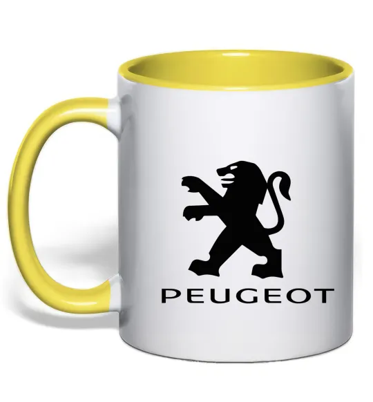 Чашка с цветной ручкой Peugeot logo Лимонный фото
