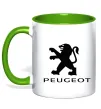 Чашка с цветной ручкой Peugeot logo Лаймовый фото