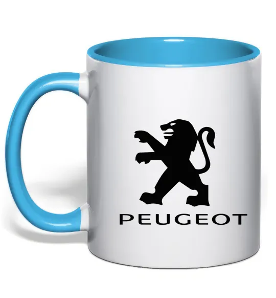 Чашка с цветной ручкой Peugeot logo Голубой фото