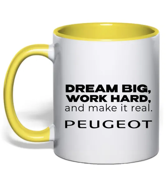 Чашка с цветной ручкой Make peugeot real Лимонный фото