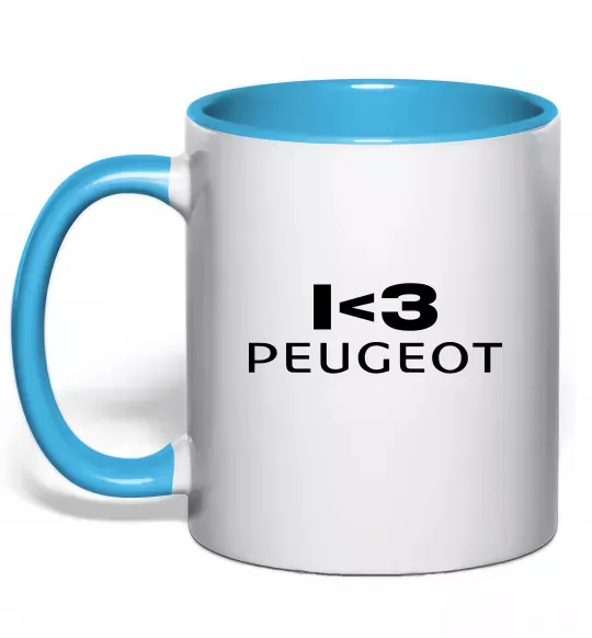 Чашка з кольоровою ручкою I <3 Peugeot Блакитний фото