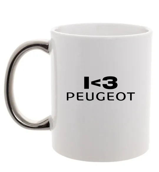 Чашка з кольоровою ручкою I <3 Peugeot Срібло фото