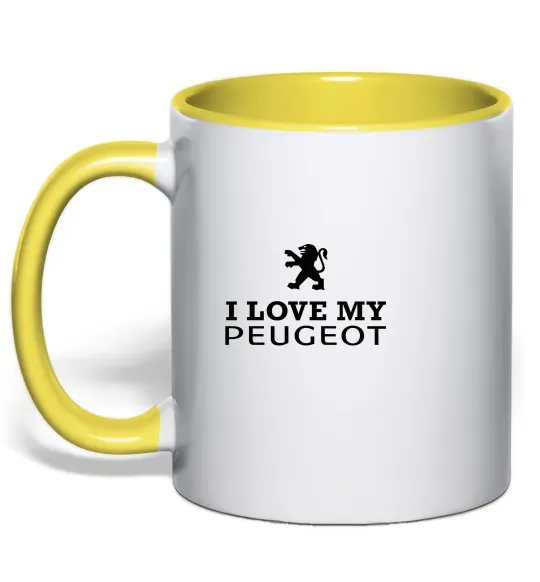 Чашка з кольоровою ручкою Love my Peugeot logo Лимонний фото