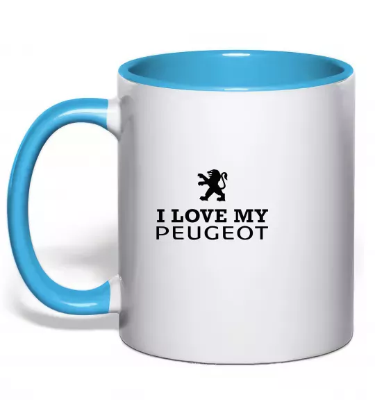 Чашка з кольоровою ручкою Love my Peugeot logo Блакитний фото