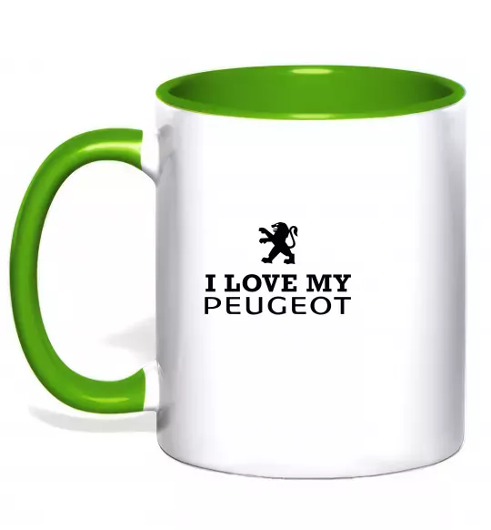Чашка з кольоровою ручкою Love my Peugeot logo Зелений фото