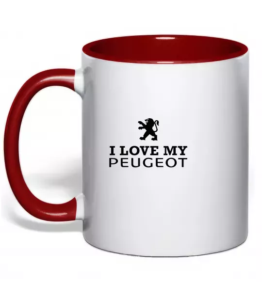 Чашка з кольоровою ручкою Love my Peugeot logo Червоний фото