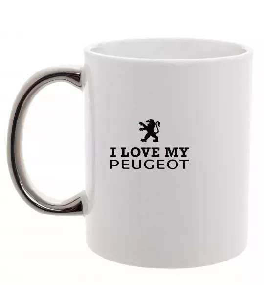 Чашка з кольоровою ручкою Love my Peugeot logo Срібло фото