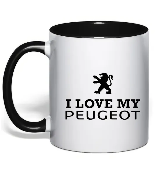 Чашка з кольоровою ручкою Love my Peugeot logo Чорний фото