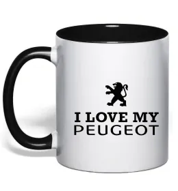Чашка з кольоровою ручкою I Love Peugeot Чорний фото