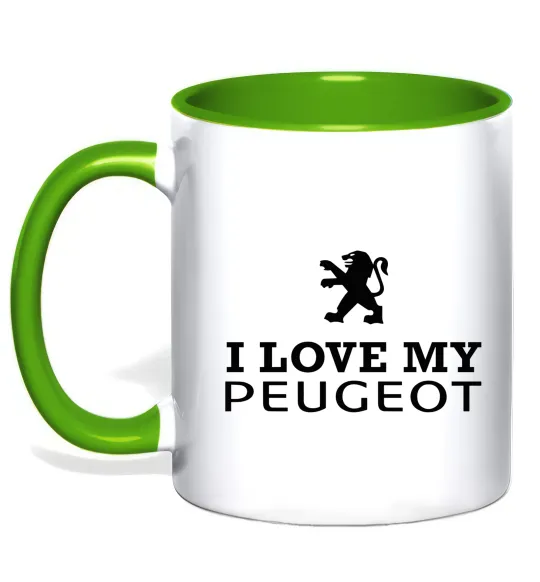 Чашка з кольоровою ручкою Love my Peugeot logo Лаймовий фото