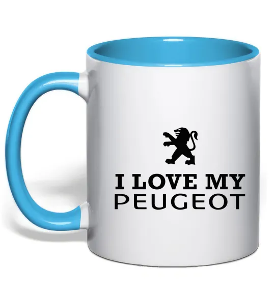 Чашка з кольоровою ручкою Love my Peugeot logo Блакитний фото