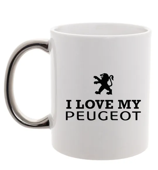 Чашка з кольоровою ручкою Love my Peugeot logo Срібло фото