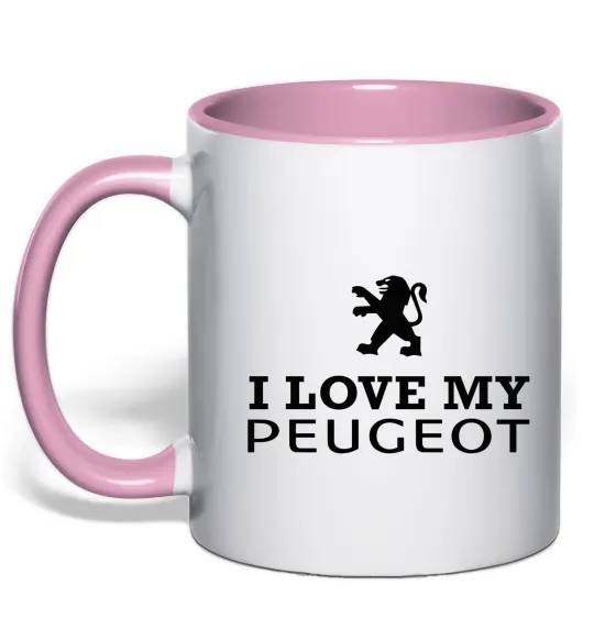 Чашка з кольоровою ручкою Love my Peugeot logo Ніжно рожевий фото