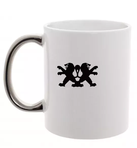 Чашка з кольоровою ручкою Peugeot logos Срібло фото