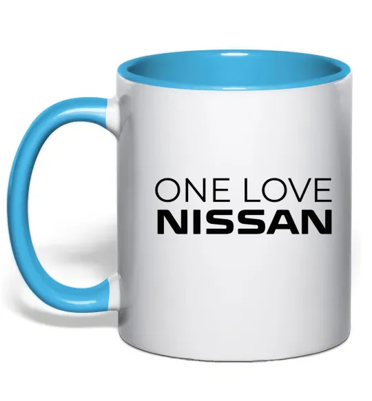 Чашка с цветной ручкой Nissan one love Голубой фото