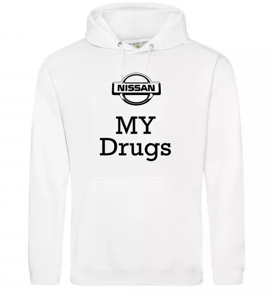 Мужская толстовка (худи) Nissan my drugs Белый фото