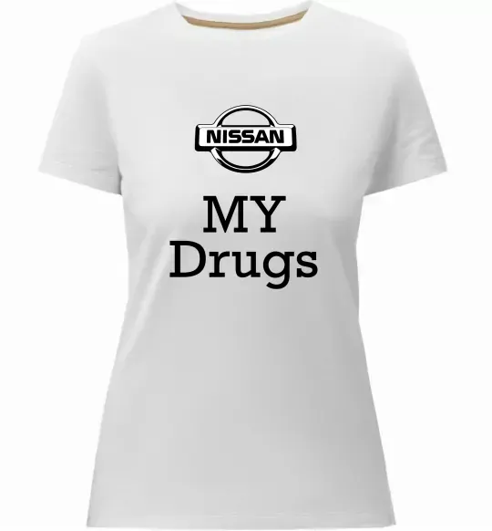 Жіноча преміум футболка Nissan my drugs Білий фото