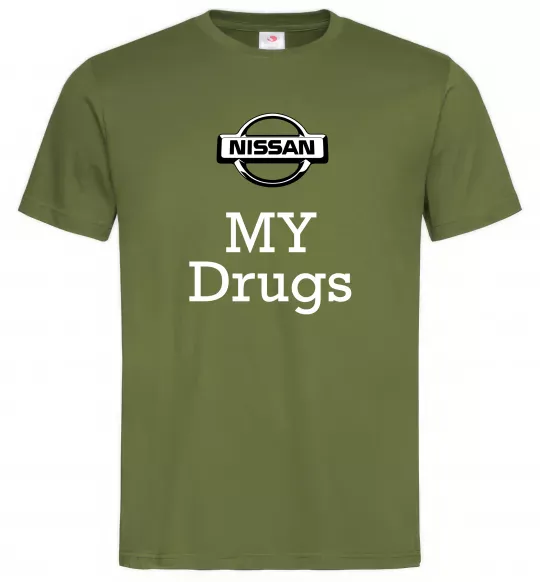 Мужская футболка Nissan my drugs Оливковый фото