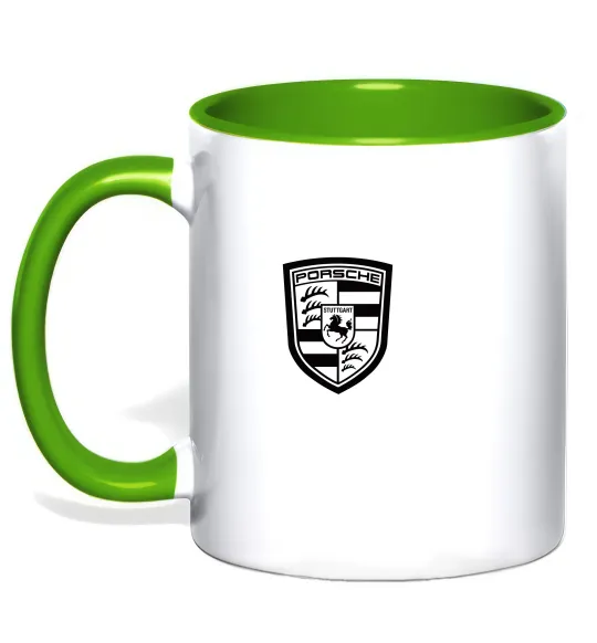 Чашка з кольоровою ручкою Posche logo Лаймовий фото