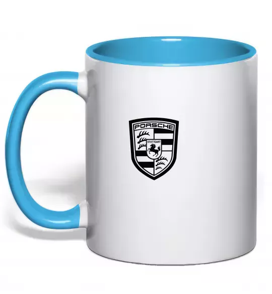 Чашка с цветной ручкой Posche logo Голубой фото