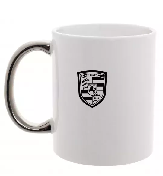 Чашка с цветной ручкой Posche logo Серебро фото