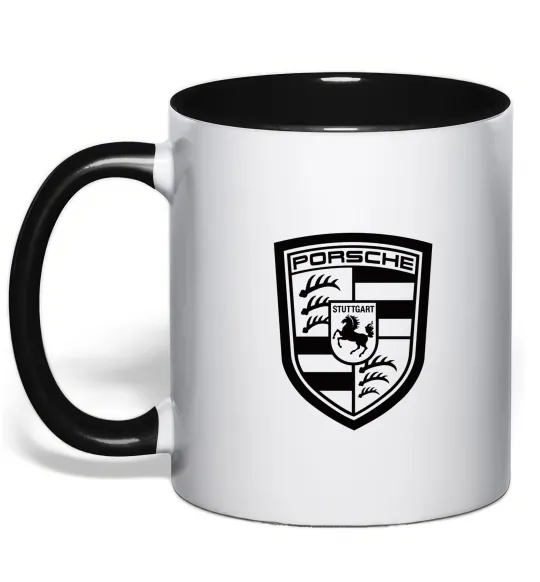 Чашка с цветной ручкой Posche logo Черный фото