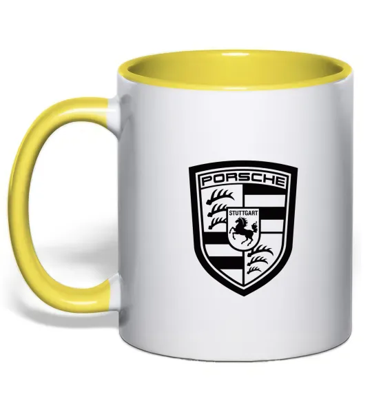 Чашка с цветной ручкой Posche logo Лимонный фото