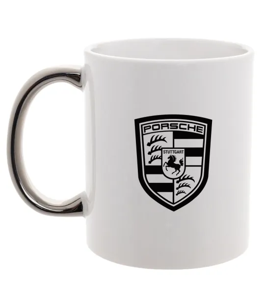 Чашка с цветной ручкой Posche logo Серебро фото