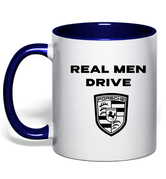 Чашка з кольоровою ручкою Real men drive porsche Глибокий темно-синій фото