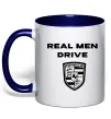 Чашка з кольоровою ручкою Real men drive porsche Глибокий темно-синій фото