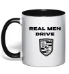 Чашка з кольоровою ручкою Real men drive porsche Чорний фото